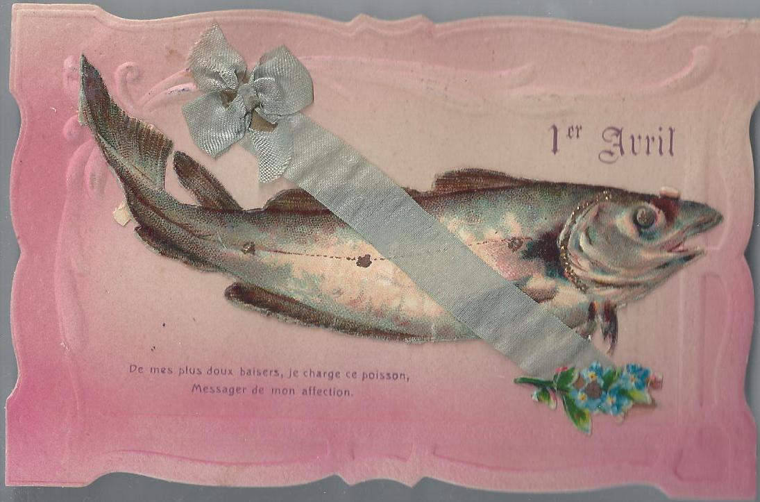 Poisson 1er Avril Avec Collage Cartes Postales Anciennes